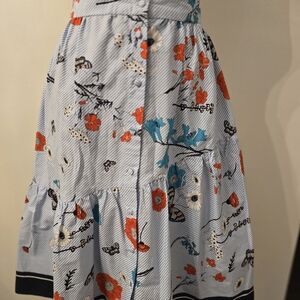 Zara White and Gray Tiered Midi Skirt Casual A-Line